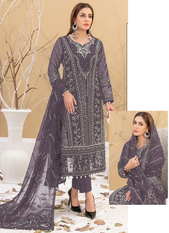 Faux Georgette Purple Festival Wear Thread Embroidery Work Pakistani Suit